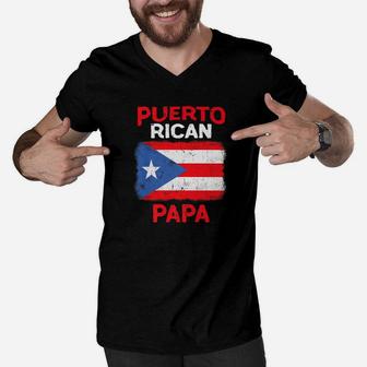 Puerto Rico Shirt Mens Boricua Papa Latino Fathers Day Men V-Neck Tshirt - Seseable