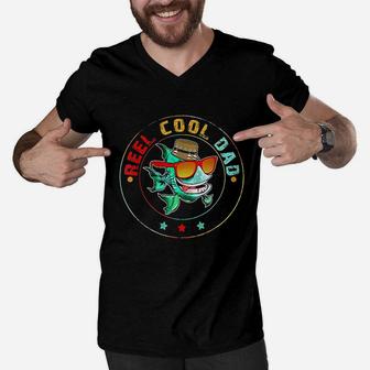 Reel Cool Dad Fishing Fathers Day Gifts From Son Daughter Men V-Neck Tshirt - Seseable