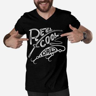 Reel Cool Dad With Fathers Who Love Fish Men V-Neck Tshirt - Seseable