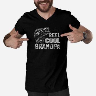 Reel Cool Grandpa Fishing Shirt Fathers Day Gift Fisherman Premium Men V-Neck Tshirt - Seseable