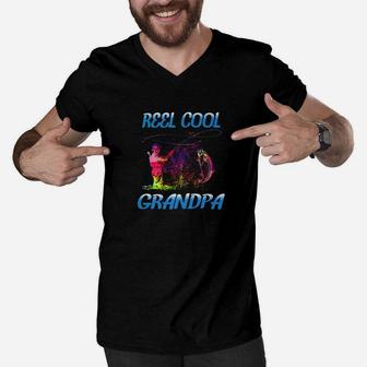 Reel Cool Grandpa Shirt Fathers Day Gifts For Fishing Lover Premium Men V-Neck Tshirt - Seseable