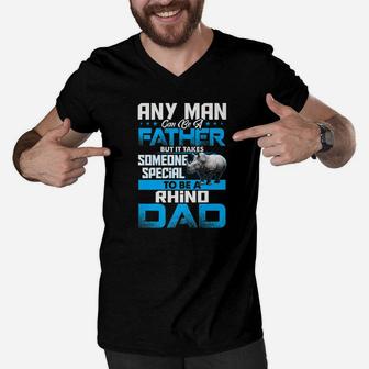 Rhino Dad Animal Lovers Fathers Day Gif Men V-Neck Tshirt - Seseable