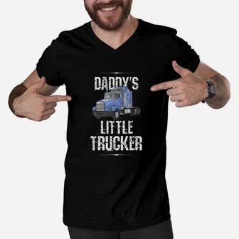 Semi Truck Boys Gift Daddy Little Trucker Men V-Neck Tshirt - Seseable