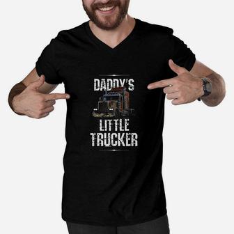 Semi Truck Boys Gift Daddys Little Trucker Men V-Neck Tshirt - Seseable