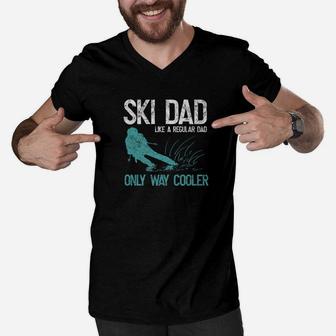 Ski Dad Winter Skiing Snow Sport Daddy Distressed Shirt Men V-Neck Tshirt - Seseable