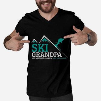 Ski Grandpa Funny Saying Grandfather Skiing Skier Gift Men V-Neck Tshirt - Seseable