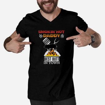 Smoking Hot Daddy Funny Bbq Dad Fathers Day Premium Men V-Neck Tshirt - Seseable