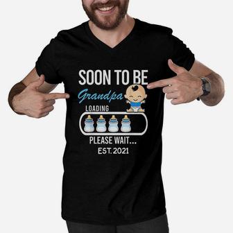 Soon To Be Grandpa Est 2021 Gift Funny Daddy Dad Men V-Neck Tshirt - Seseable