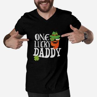 St Paddys Day One Lucky Daddy Dad St Patricks Pattys Men V-Neck Tshirt - Seseable