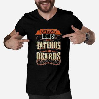 St Patricks Dayawesome Dads Have Tattoos Men V-Neck Tshirt - Seseable