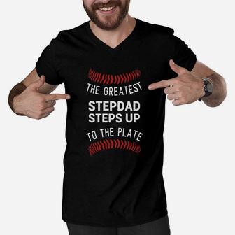Stepdads Step Up Shirt Husband Bonus Dad Fathers Day Gift Men V-Neck Tshirt - Seseable