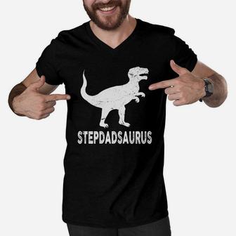 Stepdadsaurus Shirt Dad Dinosaur Fathers Day Gifts Men Daddy Men V-Neck Tshirt - Seseable