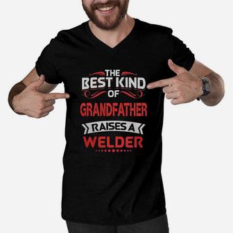 The Best Kind Of Grandfather Is A Welder. Cool Gift For Granddaughter From Grandfather Men V-Neck Tshirt - Seseable