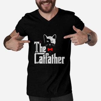 The Catfather Funny Cat Dad Lover Gift Men V-Neck Tshirt - Seseable