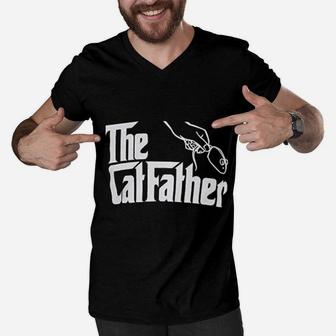 The Catfather Funny Cute Cat Father Dad Owner Pet Kitty Kitten Fun Humor Men V-Neck Tshirt - Seseable