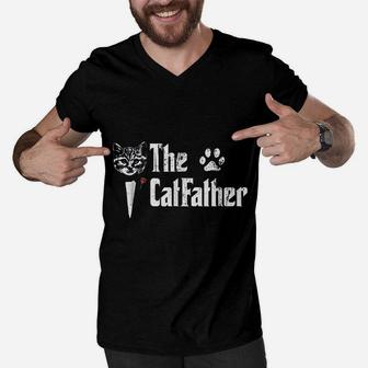 The Catfather Funny Fathers Day Gift For Cat Daddy Men V-Neck Tshirt - Seseable