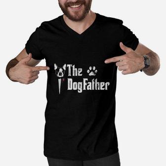 The Dogfather Boston Terrier Dog Dad Men V-Neck Tshirt - Seseable