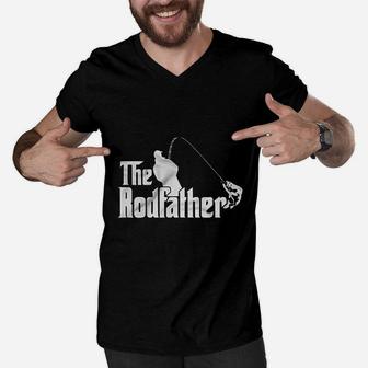 The Rodfather Godfather Parody Funny Retirement Fishing Humor Funny Fisherman Men V-Neck Tshirt - Seseable