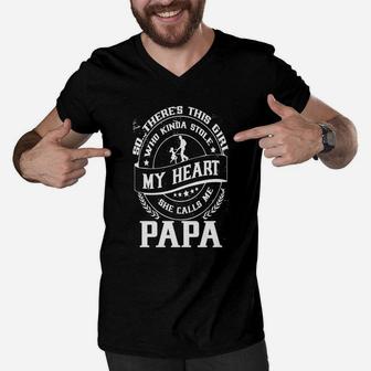 This Girl Who Stole My Heart And She Calls Me Papa T Shirt Men V-Neck Tshirt - Seseable