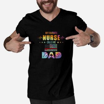 Tie Dye My Favorite Nurse Calls Me Dad Fathers Day Gift Premium Men V-Neck Tshirt - Seseable