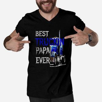 Truck Driver Papa Grandpa Best Trucker Gift Men V-Neck Tshirt - Seseable
