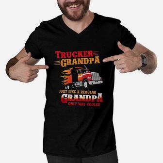 Trucker Grandpa Way Cooler Granddad Grandfather Truck Driver Men V-Neck Tshirt - Seseable