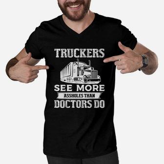 Truckers See More Funny Truck Driver Gifts Trucking Dads Men V-Neck Tshirt