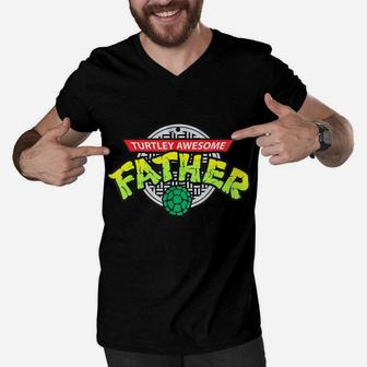 Turtley Awesome Father Totally Awesome Fathers Men V-Neck Tshirt - Seseable