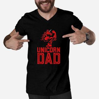 Unicorn Dad Funny Unicorn With Body Muscles Father Men V-Neck Tshirt - Seseable