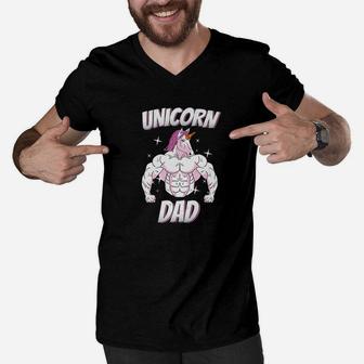 Unicorn Dad Gym Unicorn Daddy Shirt Gift For Men Men V-Neck Tshirt - Seseable