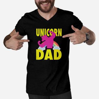 Unicorn Dad Shirt Cute I Love To Be Unicorn Daddy Gift Men V-Neck Tshirt - Seseable