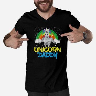 Unicorn Daddy, dad birthday gifts Men V-Neck Tshirt - Seseable