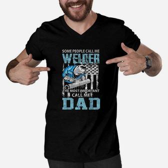 Welder Dad Fathers Day Funny Daddy Men V-Neck Tshirt - Seseable