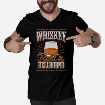 Whiskey Bent Hellbound Shirt Drinking Fathers Day Gift Dad Men V-Neck Tshirt - Seseable
