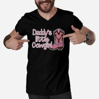 Womens Cute Daddys Little Cowgirl Country Girl Funny Kids Men V-Neck Tshirt - Seseable