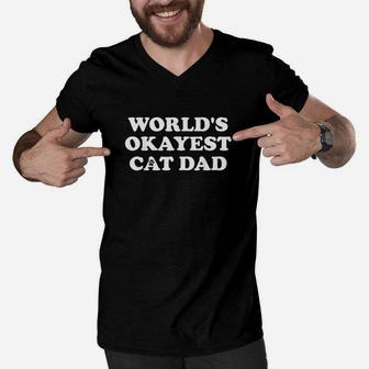 Worlds Okayest Cat Dad Men V-Neck Tshirt - Seseable