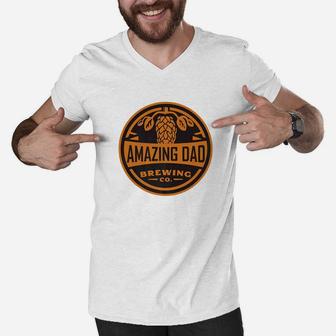 Amazing Dad Brewing Company Dads Fathers Day Shirt Men V-Neck Tshirt - Seseable