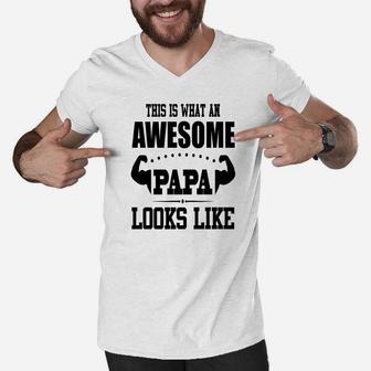 An Awesome Papa Looks Like, best christmas gifts for dad Men V-Neck Tshirt - Seseable