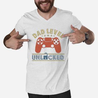 Announcement Dad Level Unlocked Soon To Be Father Men V-Neck Tshirt - Seseable