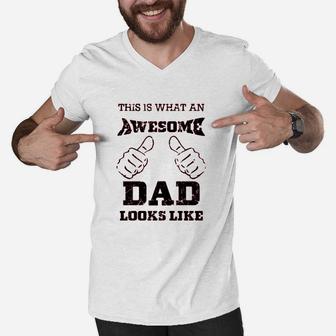 Awesome Dad Funny For Papa Stepdad From Daughter Men V-Neck Tshirt - Seseable