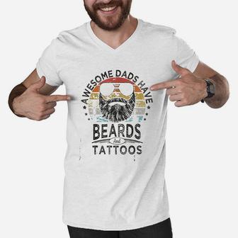 Awesome Dads Have Beards And Tattoos Men V-Neck Tshirt - Seseable