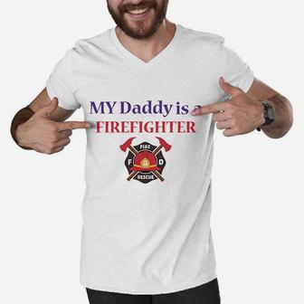 Baby Bodysuit My Daddy Is A Firefighter Fireman Dad Men V-Neck Tshirt - Seseable