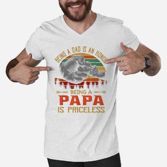 Being A Dad Is An Honor Being A Papa Is Priceless Sunset Men V-Neck Tshirt - Seseable