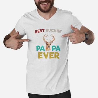 Best Buckin Papa Ever Shirt Deer Hunting Bucking Father Gift Men V-Neck Tshirt - Seseable