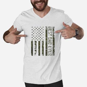 Best Dad Ever American Flag Camo For Fathers Day Men V-Neck Tshirt