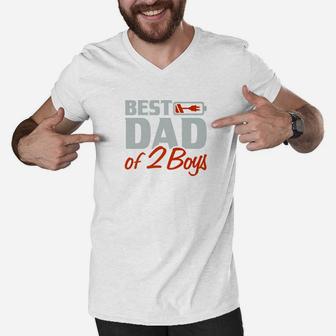 Best Dad Of 2 Boys Gift For Fathers Day Premium Men V-Neck Tshirt - Seseable