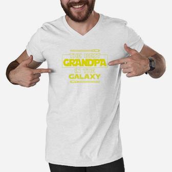 Best Grandpa In The Galaxy Fathers Day Star Grandpa Premium Men V-Neck Tshirt - Seseable