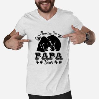 Beware The Papa Bear Sleeping Bear Men V-Neck Tshirt - Seseable