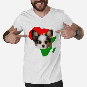 Black History Month African Map Papillon Gift For Pet Lovers Proud Black Men V-Neck Tshirt - Seseable