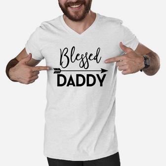 Blessed Daddy Men Fathers Day Expecting Dad Gift Men V-Neck Tshirt - Seseable